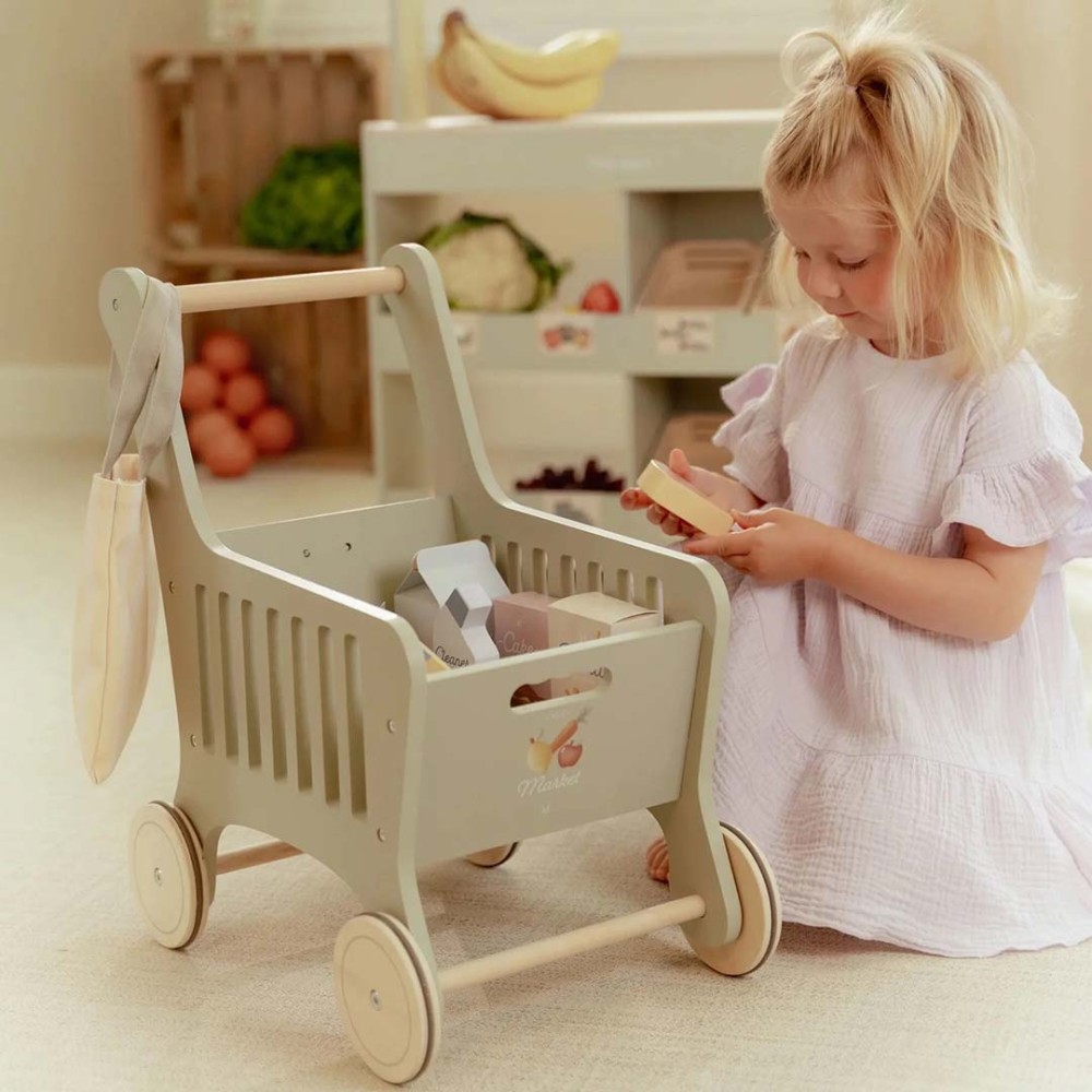 Carrello della Spesa in Legno per Bambini con Prodotti - Little Dutch