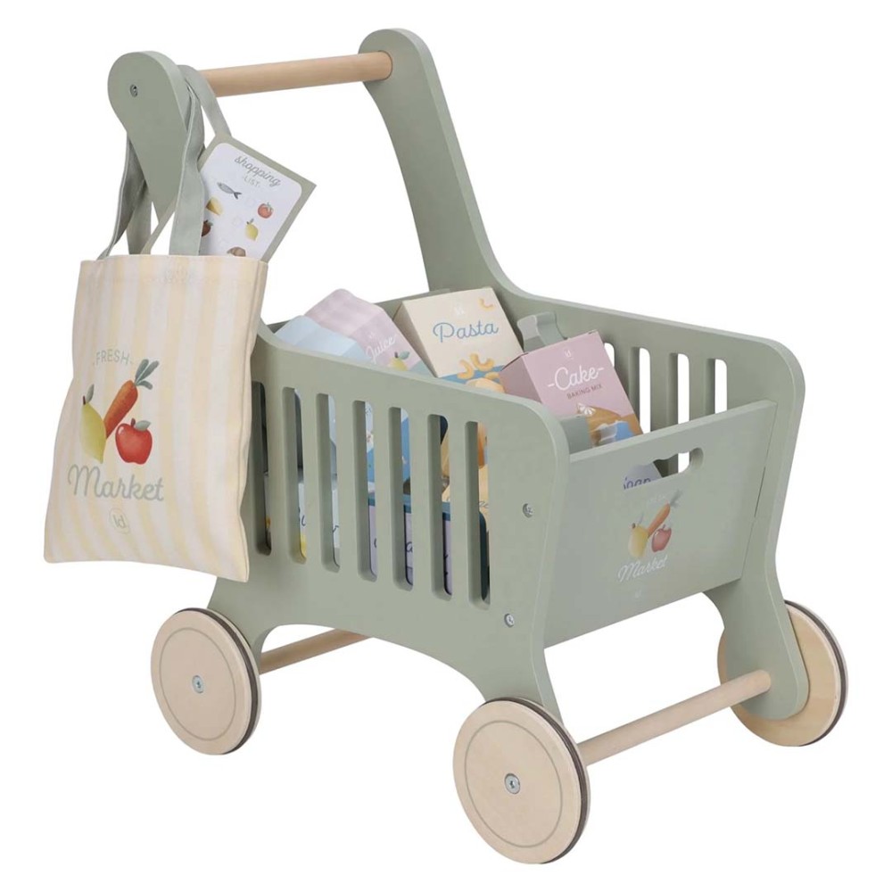 Carrello della Spesa in Legno per Bambini con Prodotti - Little Dutch