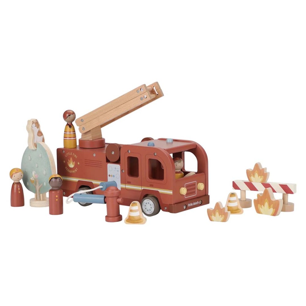 Fire Truck with Extendable Ladder and Accessories - Little Dutch