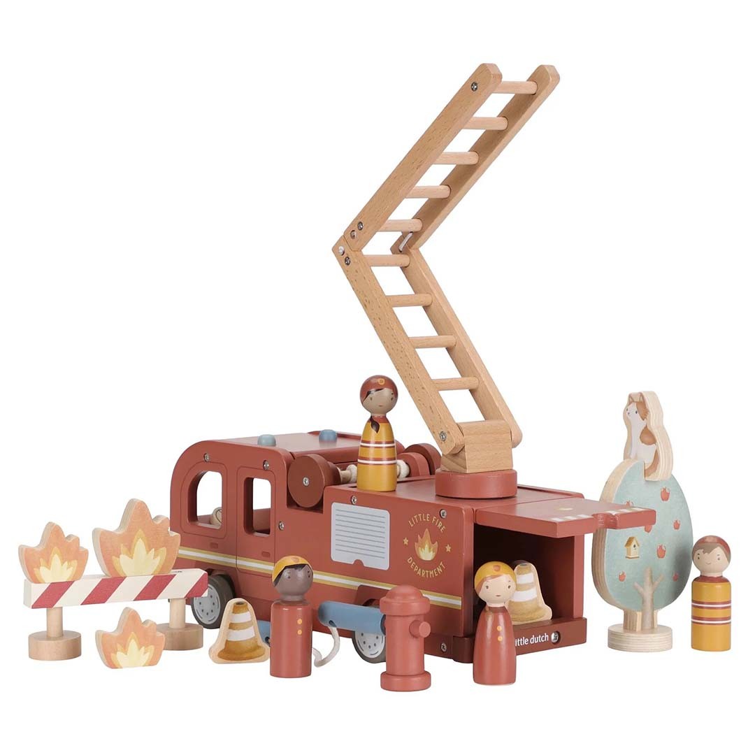 Fire Truck with Extendable Ladder and Accessories - Little Dutch