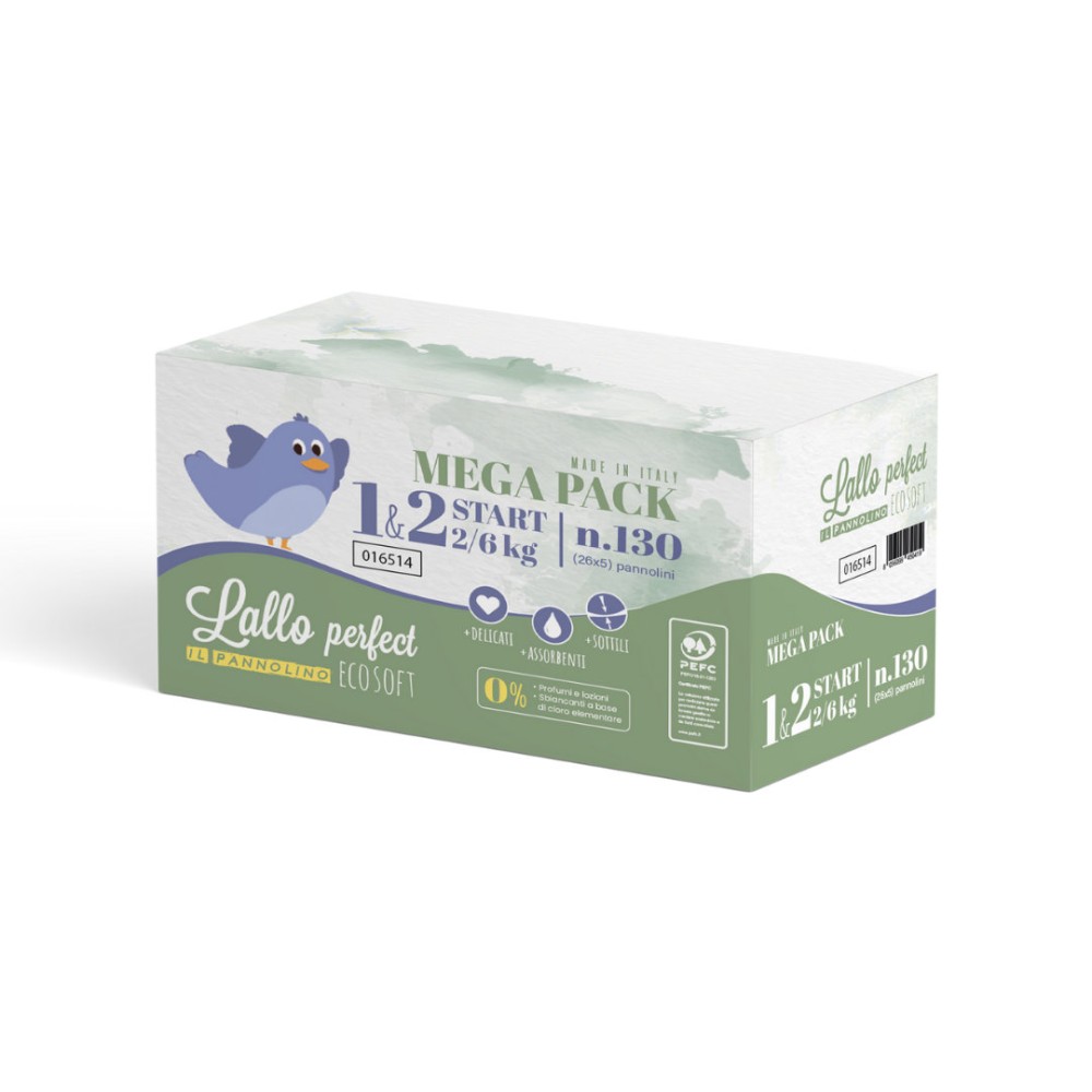 Mega Pack Ecosoft Diapers – Size 1/2 Start 2/6 kg - 130 pieces - Lallo Perfect